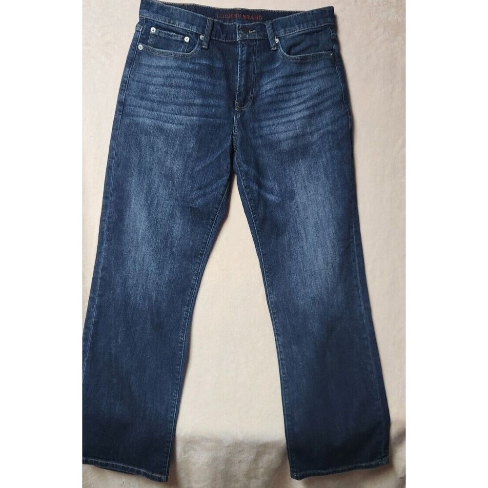 Lucky Brand Mens 32 x 30 Blue Dark Demin Diatressed Relaxed  fit Jeans
